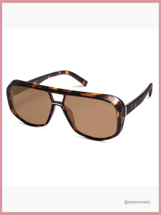 Oversized Aviator Sunglasses Polarized UV400 Plastic Tortoise main image 5